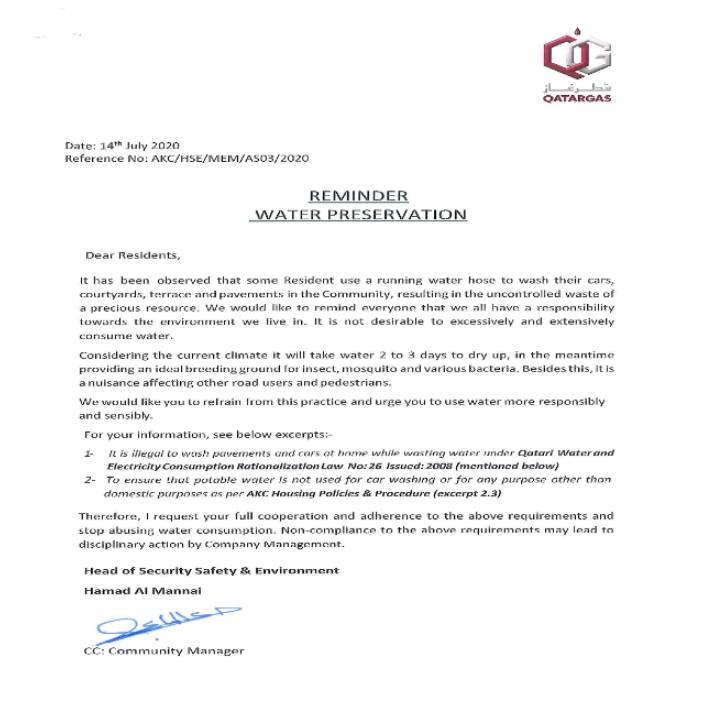 Reminder: Water Preservation - July 2020