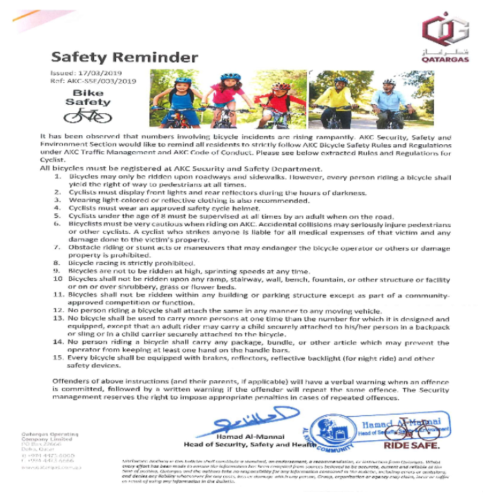 Safety Reminder: Bicycle Safety