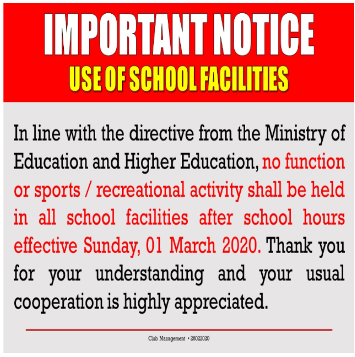 Important Notice: Use of School Facilities