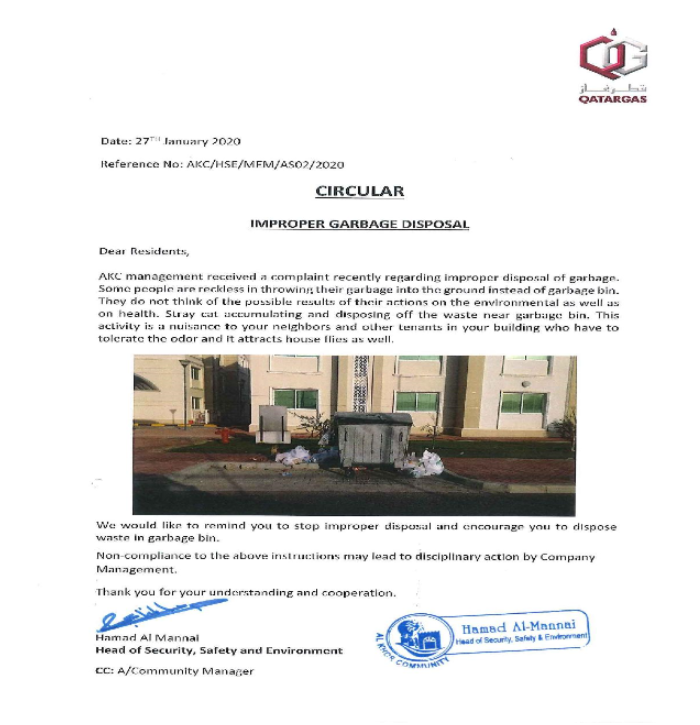 Circular: Improper Garbage Disposal