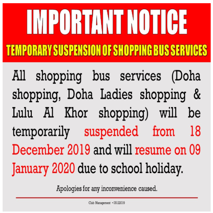 Important Notice: Temporary Suspension of Shopping Bus Services