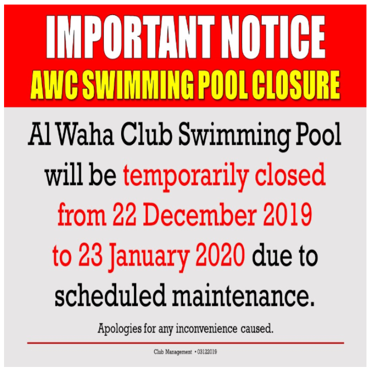 Important Notice: AWC Swimming Pool Closure