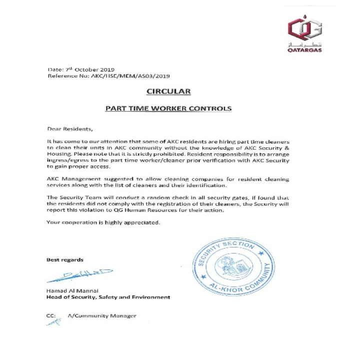 Circular: Part Time Worker Controls