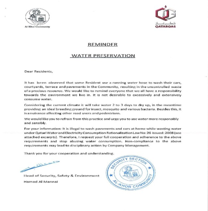 Reminder: Water Preservation