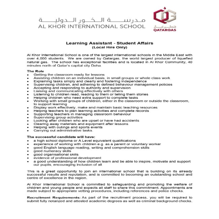 AKIS Vacancy: Learning Assistant - Student Affairs (Local Hire Only)