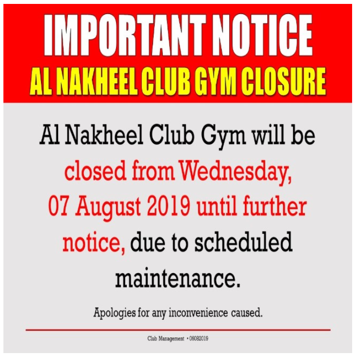 Important Notice: ANC Gym Closure