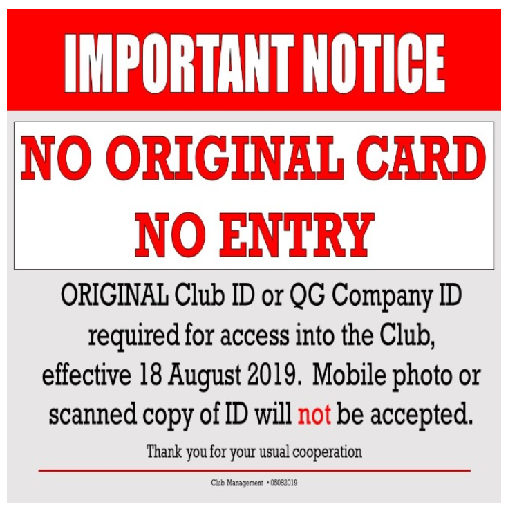 Important Notice: No Original Card, No Entry