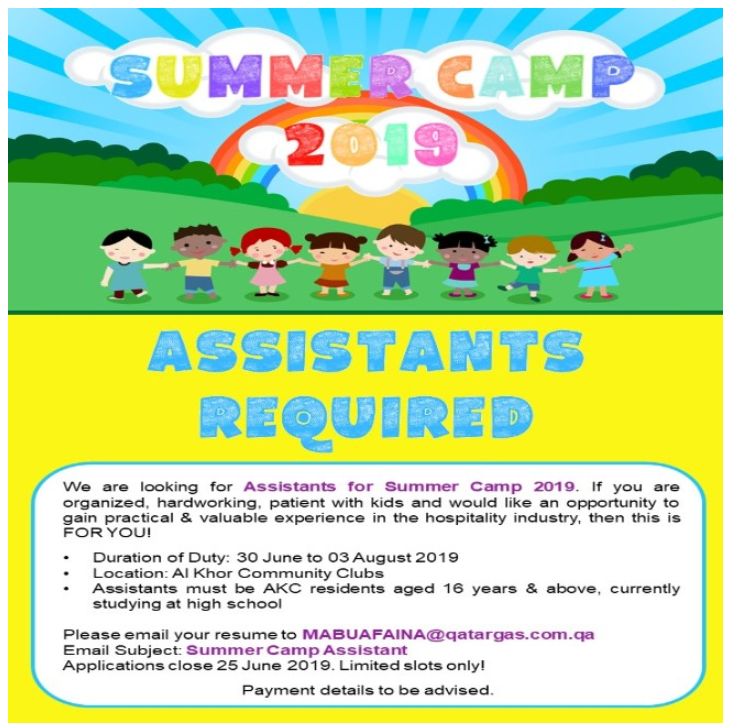 Summer Camp 2019 Assistants Required