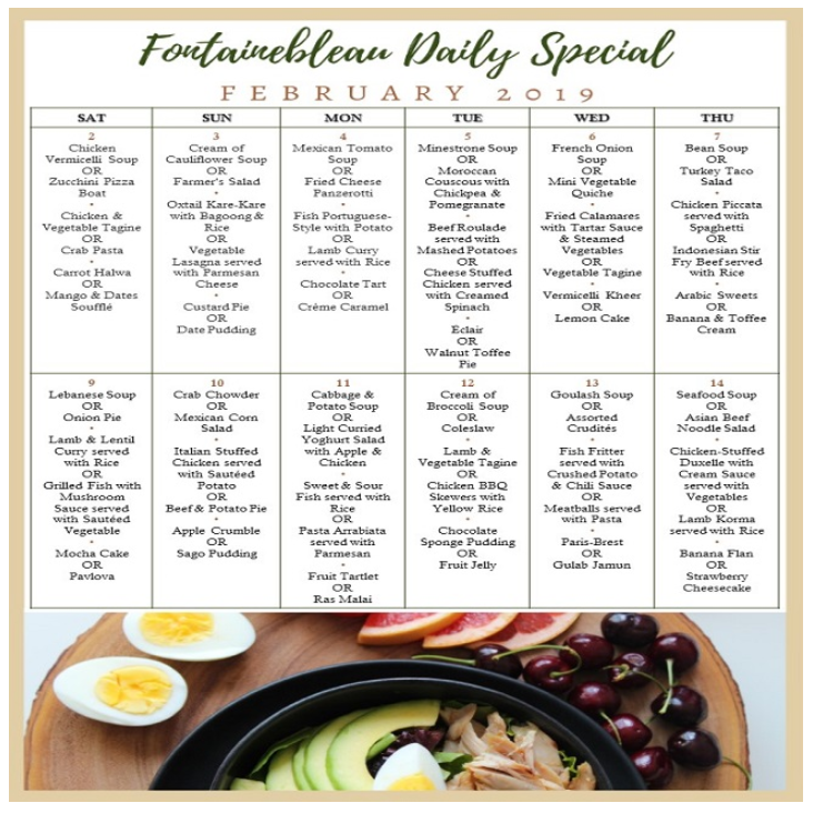 Fontainebleau Daily Special - February 2019