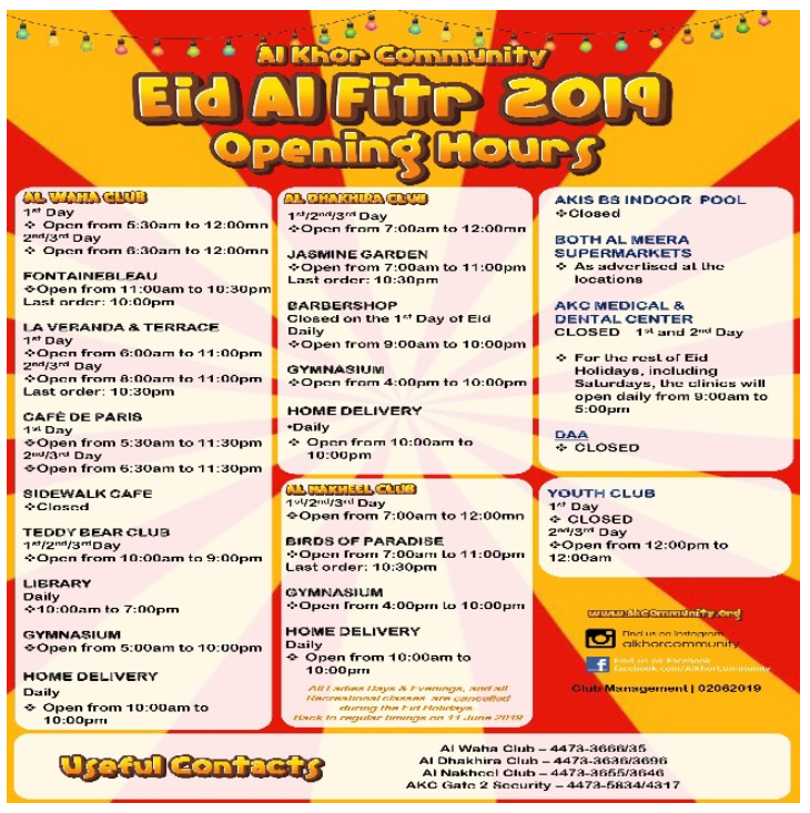 Eid Al Fitr 2019: Opening Hours and Events