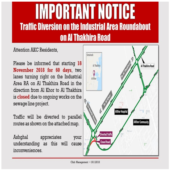 Important Notice: Traffic Diversion on the Industrial Area RA