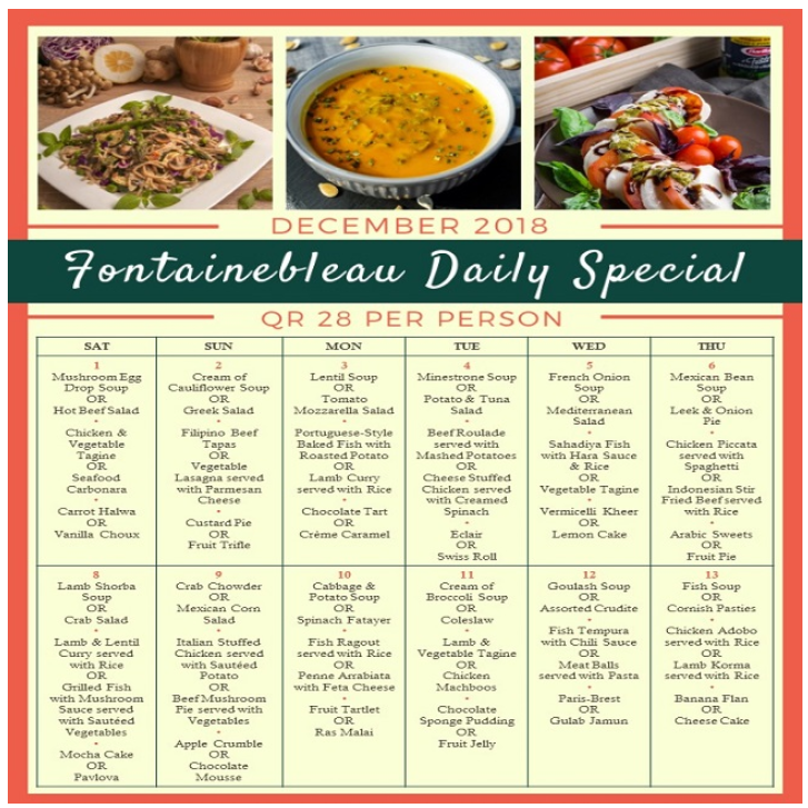 Fontainebleau Daily Special for December 2018