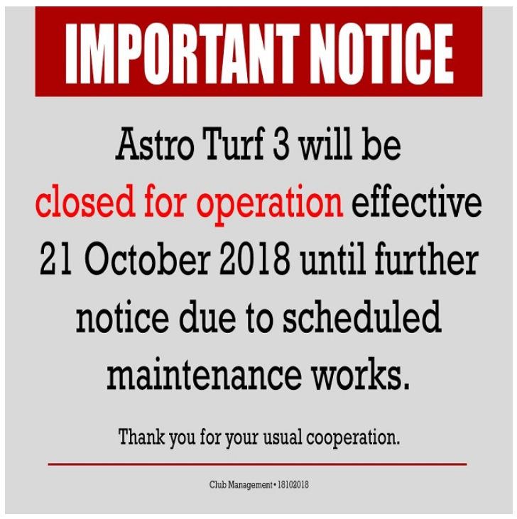 Important Notice: Astro Turf 3 Closure