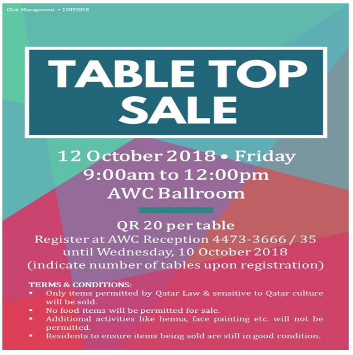 Table Top Sale - October 2018