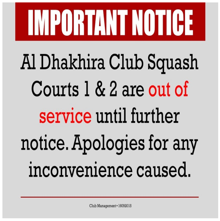 Important Notice: ADC Squash Courts Closure