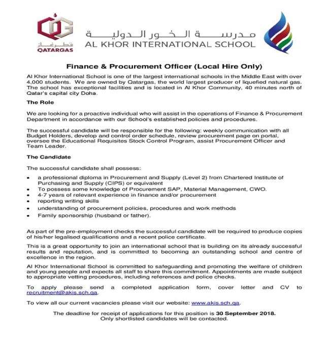 AKIS Vacancy: Finance and Procurement Officer - Local Hire Only