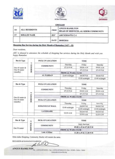 Ramadan Bus Schedule 2016