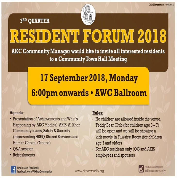 3rd Quarter Resident Forum 2018