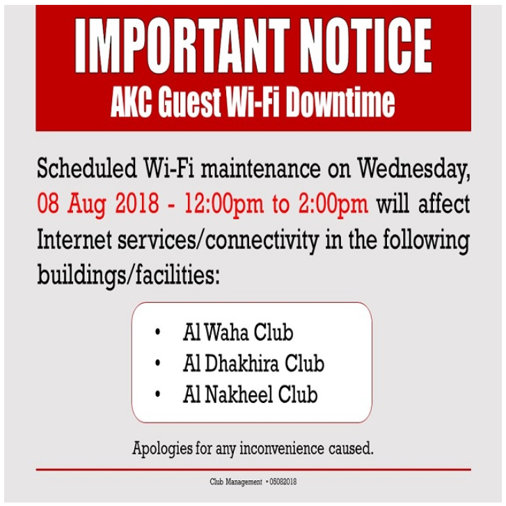 Important Notice: AKC Guest Wi-Fi Downtime
