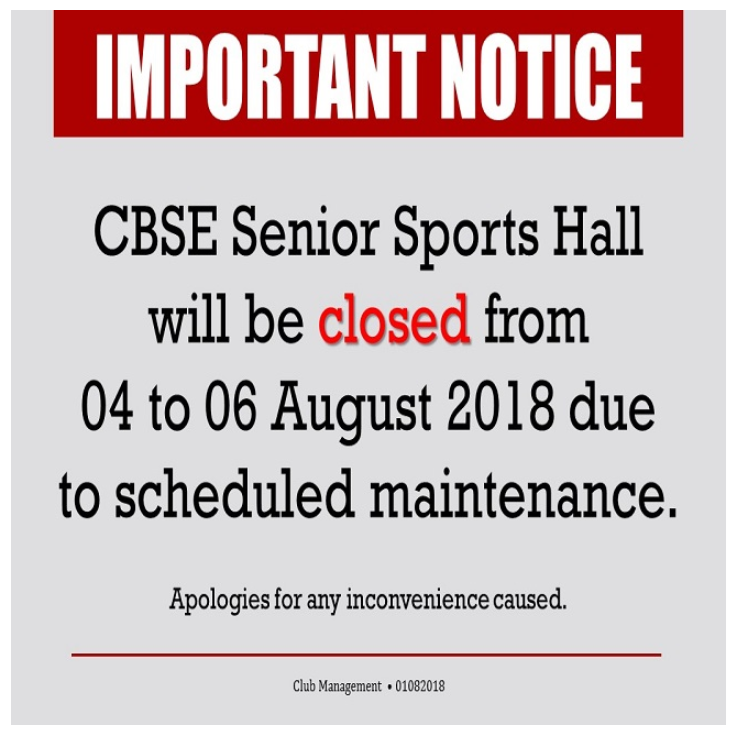 Important Notice: CBSE Sports Hall Closure