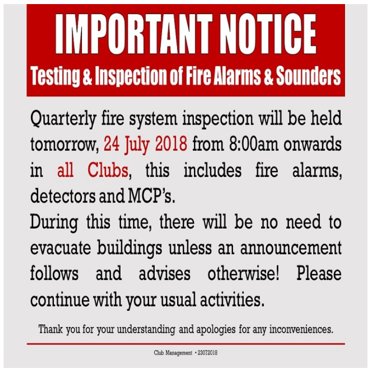 Important Notice: Quarterly Fire System Inspection