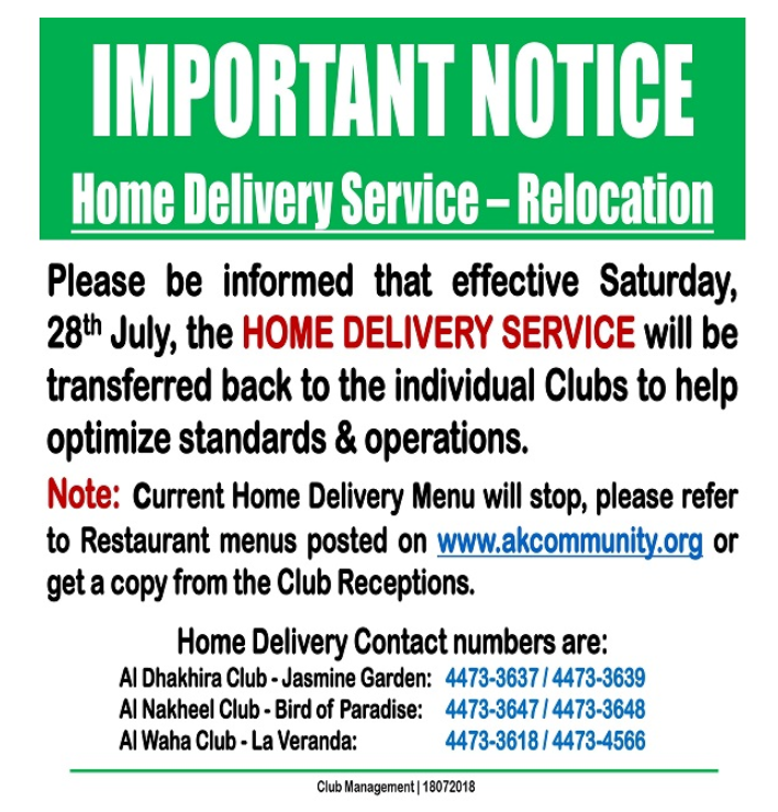 Important Notice: Relocation of Home Delivery Service