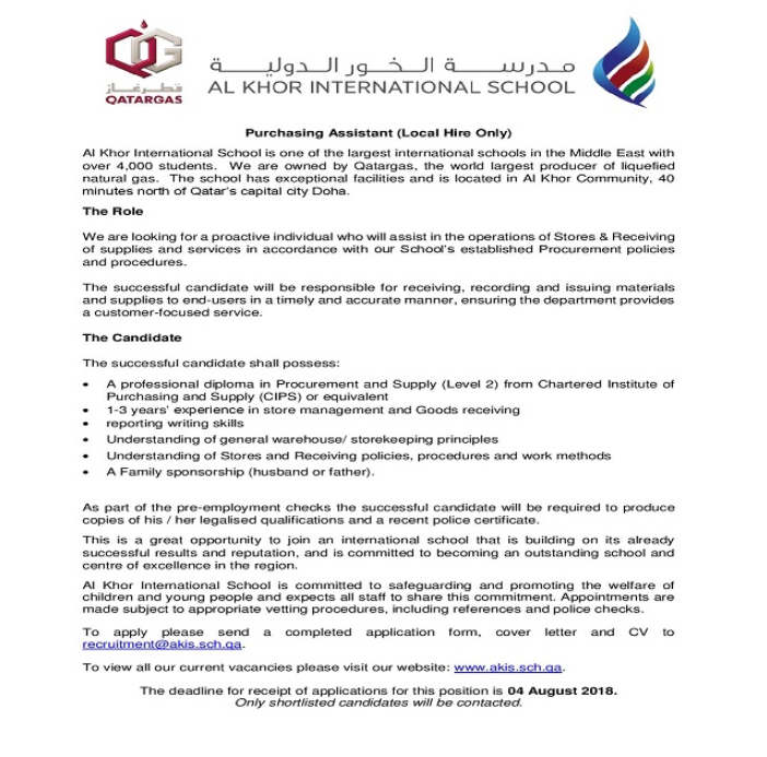 AKIS Vacancy: Purchasing Assistant (Local Hire Only)