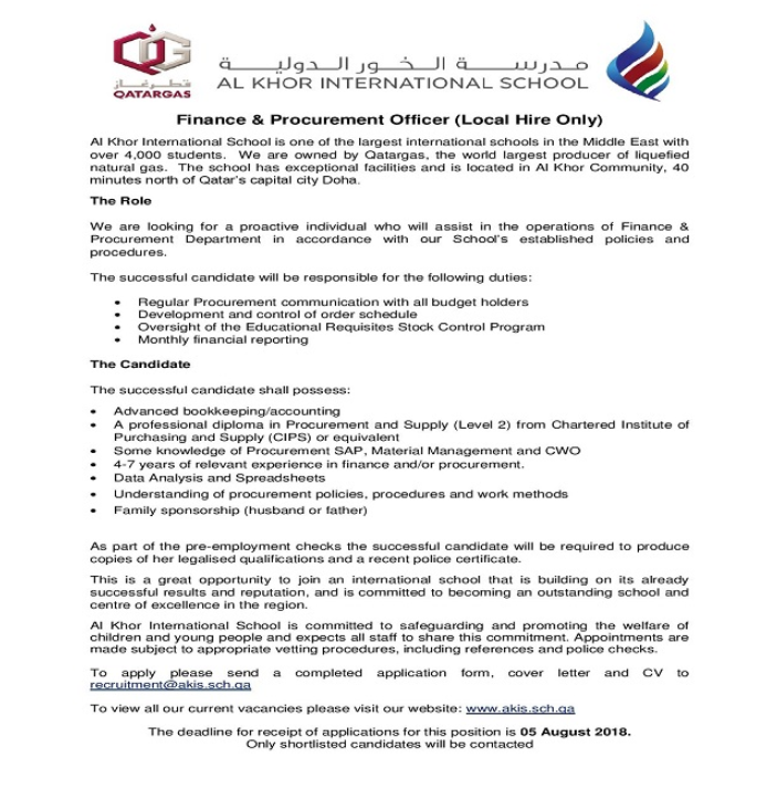 AKIS Vacancy: Finance & Procurement Officer (Local Hire Only)