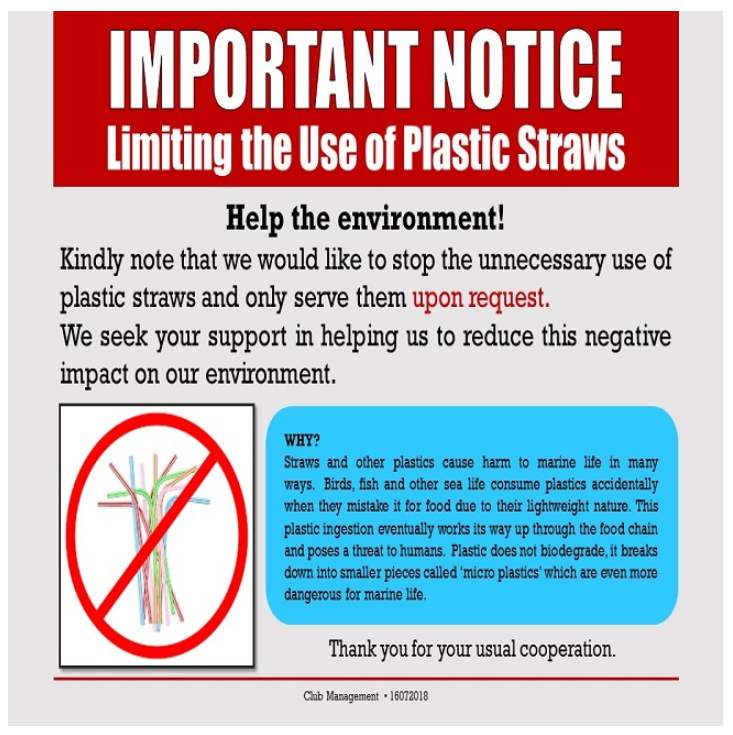 Important Notice: Limiting the Use of Plastic Straws