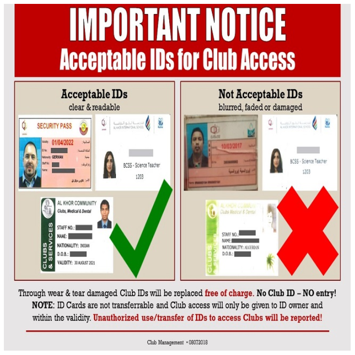Important Notice: Acceptable IDs for Club Access