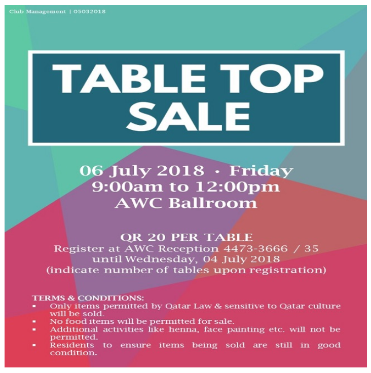 Table Top Sale - July 2018