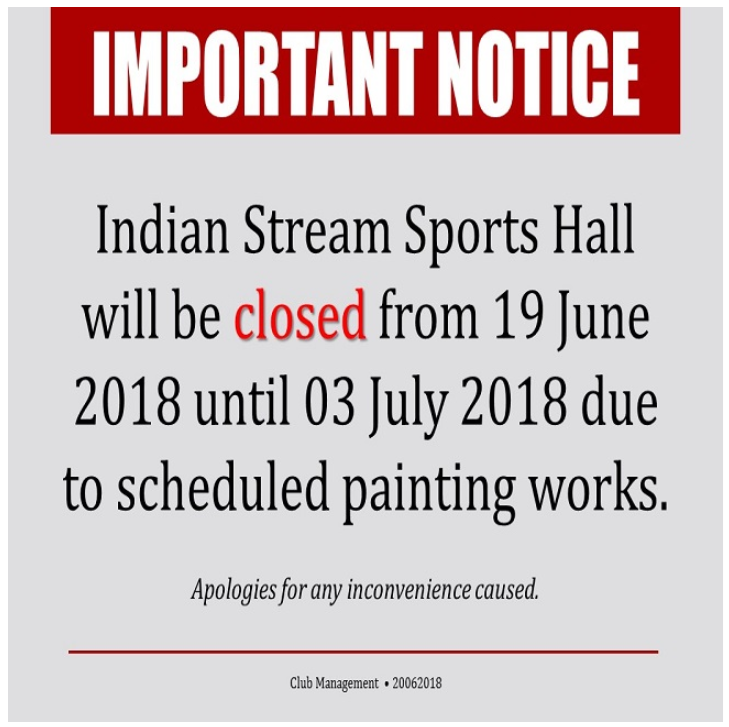 Important Notice: Indian Stream Sports Hall Closure