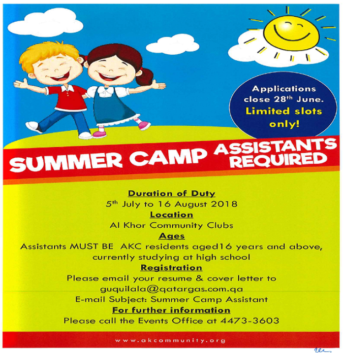 Summer Camp Assistants Required