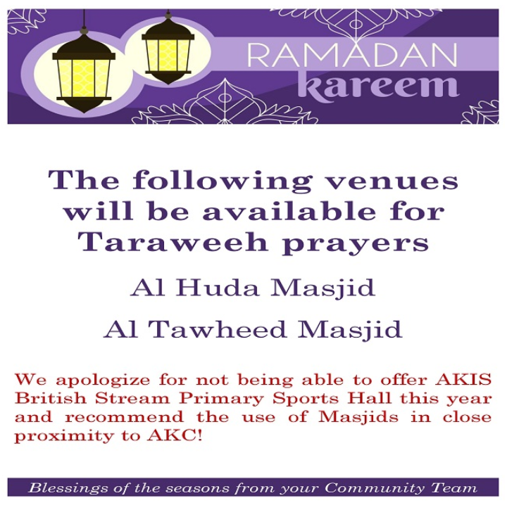 Taraweeh Prayer Notice for the Holy Month of Ramadan