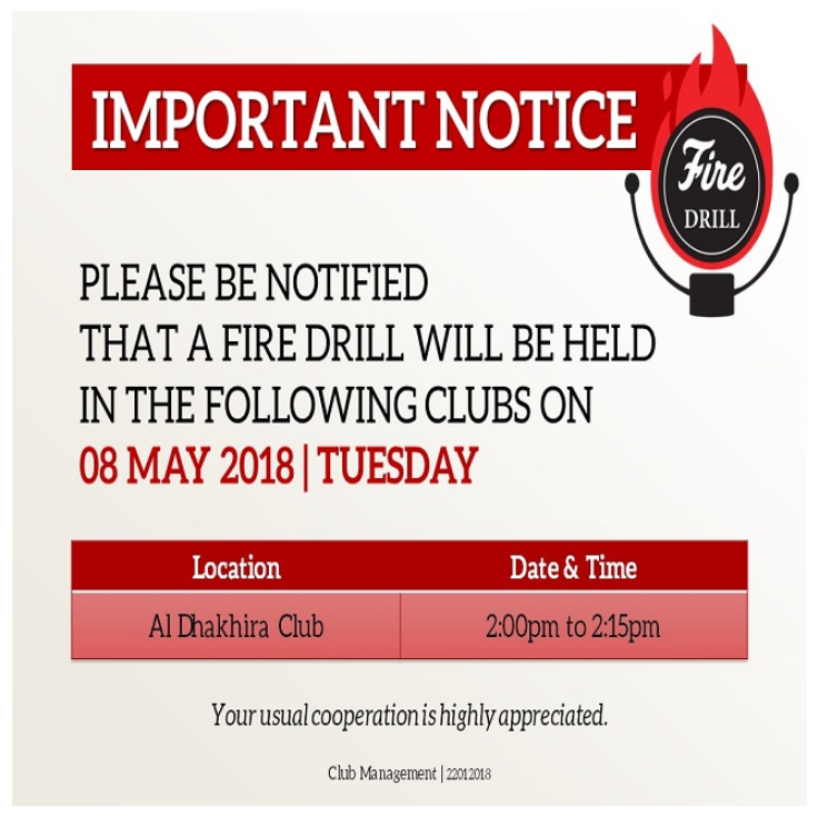 Important Notice: Fire Drill - May 2018
