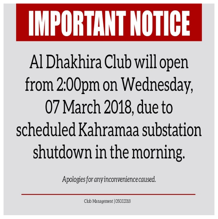 Important Notice: ADC Opening Time on 07 March 2018