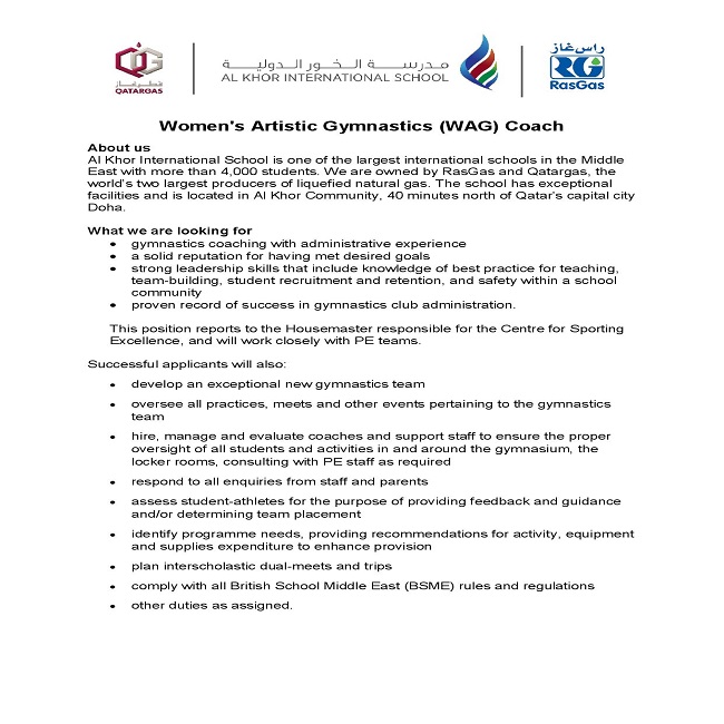 AKIS Vacancy: Women's Artistic Gymnastics Coach