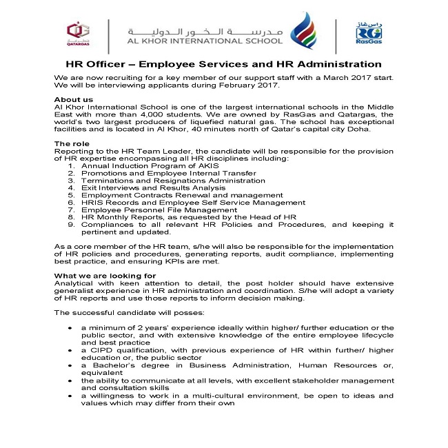 AKIS Vacancy: HR Officer - Employee Services and HR Administration