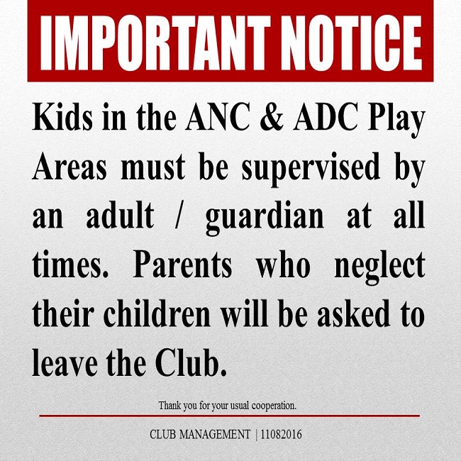 Important Notice: Kids in the ANC & ADC Play Areas