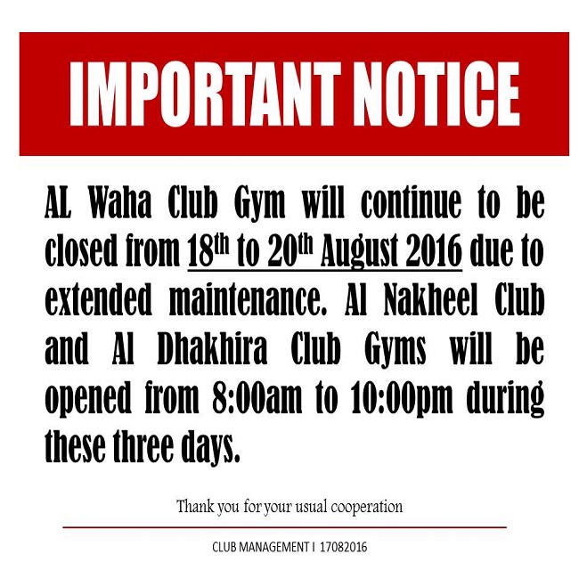Important Notice: AWC Gym Closed Due to Extended Maintenance