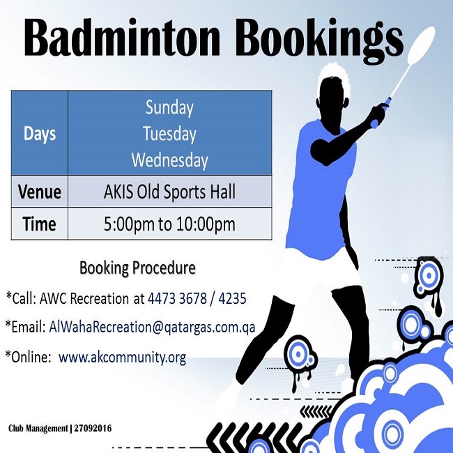 Badminton Bookings Schedule