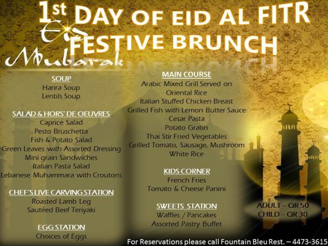 Eid Al Fitr Festive Brunch and Dinner Menus
