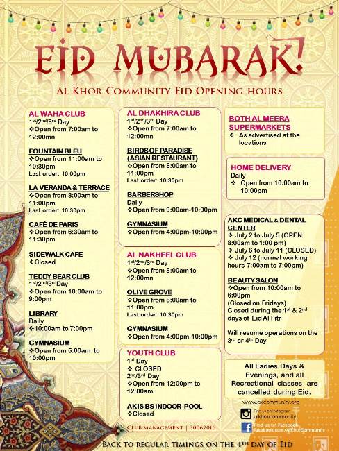 AKC Eid Opening Hours