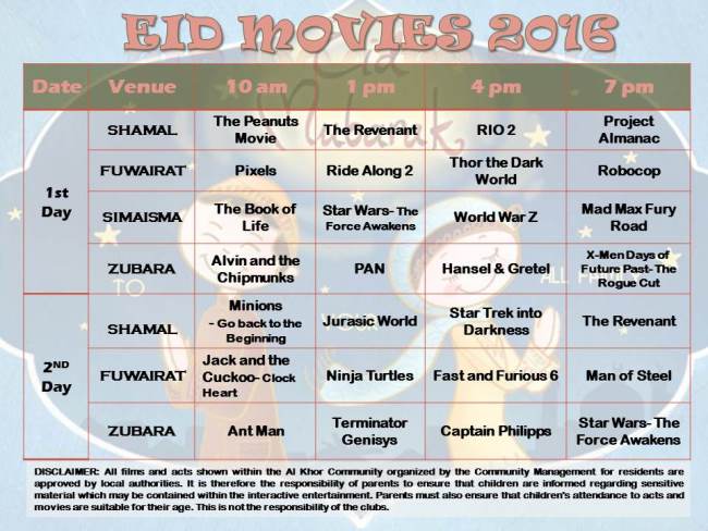 Eid Movies Schedule 2016