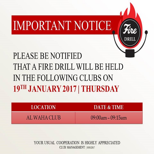 Important Notice: Fire Drill - January 2017
