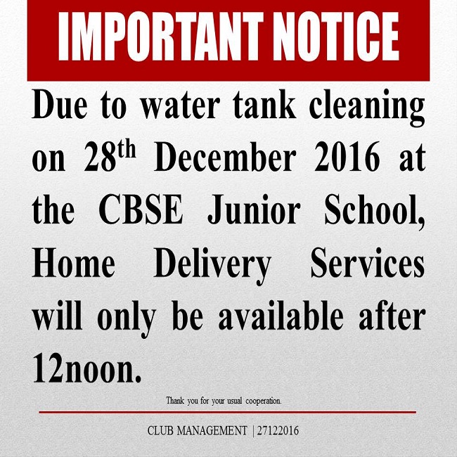 Important Notice: Home Delivery Services Schedule on 28th December 2016