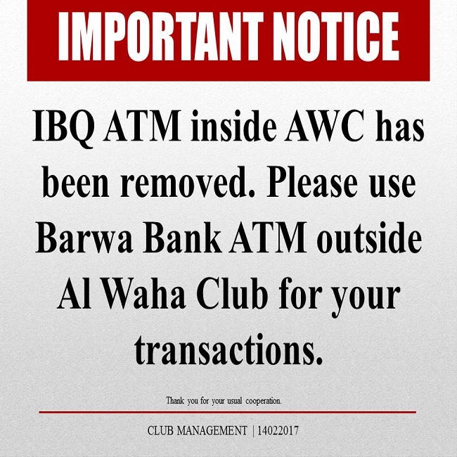 Important Notice: IBQ ATM Removal