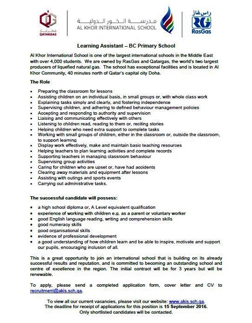 AKIS Vacancy: Learning Assistant - BC Primary School
