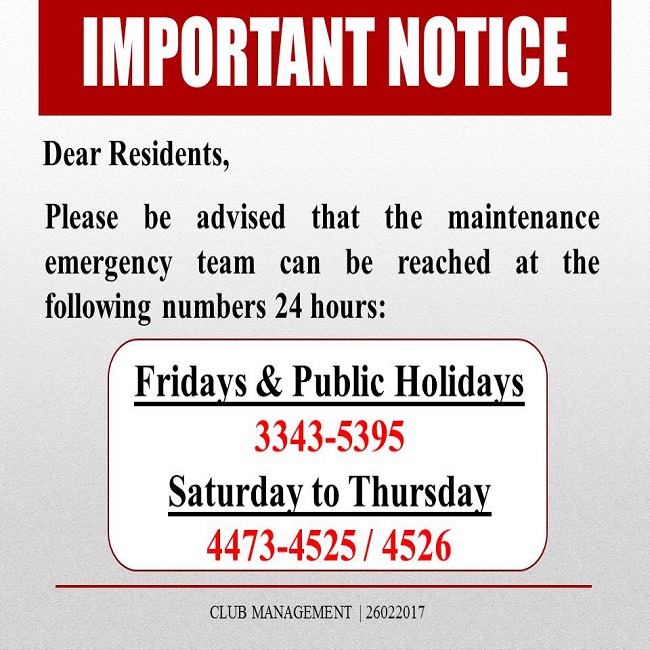 Important Notice: Maintenance Emergency Team Contact Numbers