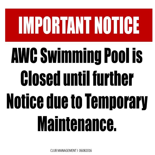 Important Notice: AWC Swimming Pool Closed